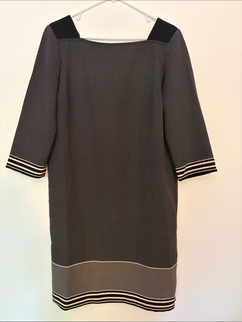 Ann Taylor Navy & Cream Midi Shift Dress with Stripe Accents